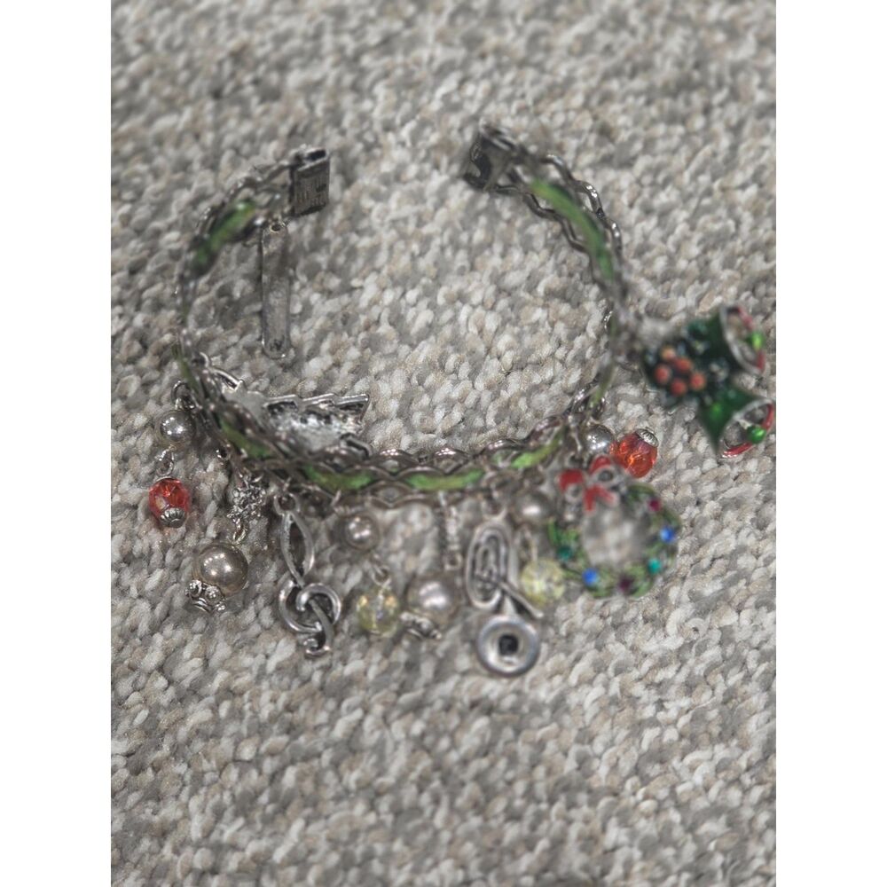 Margot Townsend Vintage Christmas Charm Bracelet Enamel Holly Bell Wreath Music
